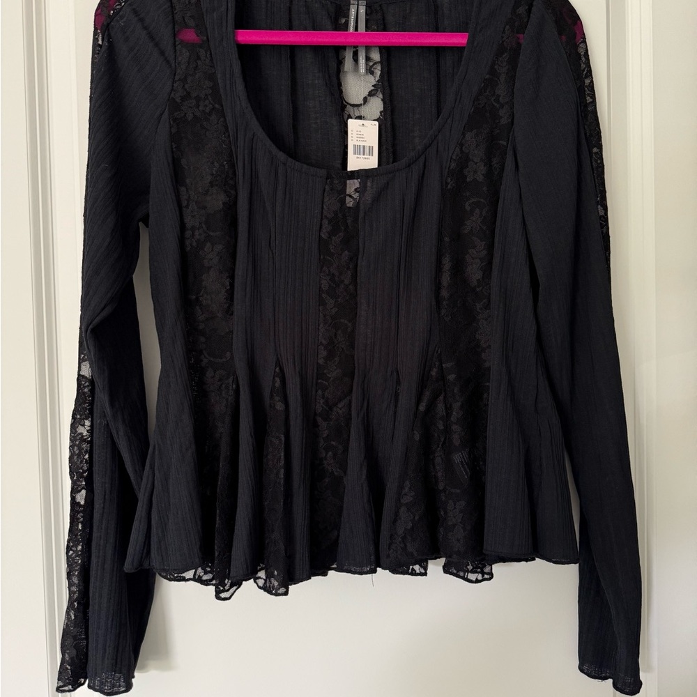 Anthropologie Long Sleeve Lace Peplum top